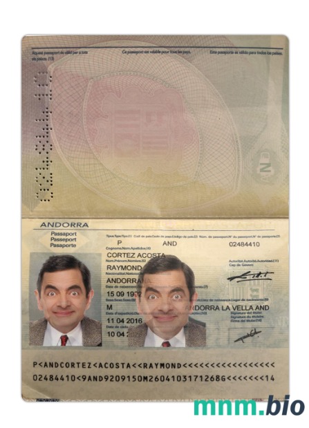 Paszport Andory 2016-obecnie, szablon w formacie PSD